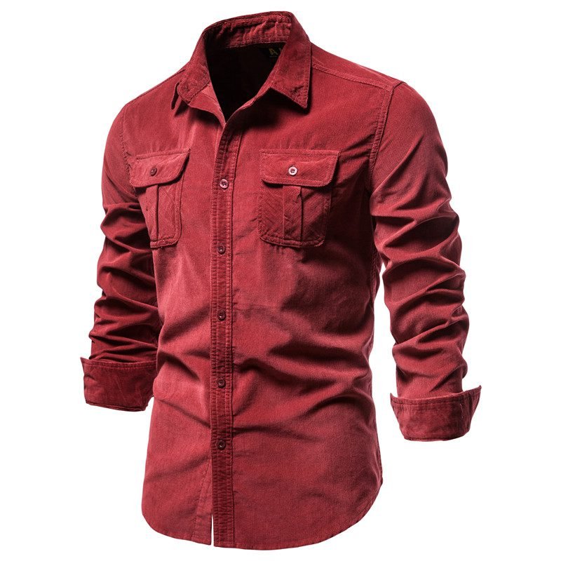 2020 New Single Breasted 100% Cotton Men's Shirt Business Casual Fashion Solid Color Corduroy Men Shirts Autumn Slim Shirt Men