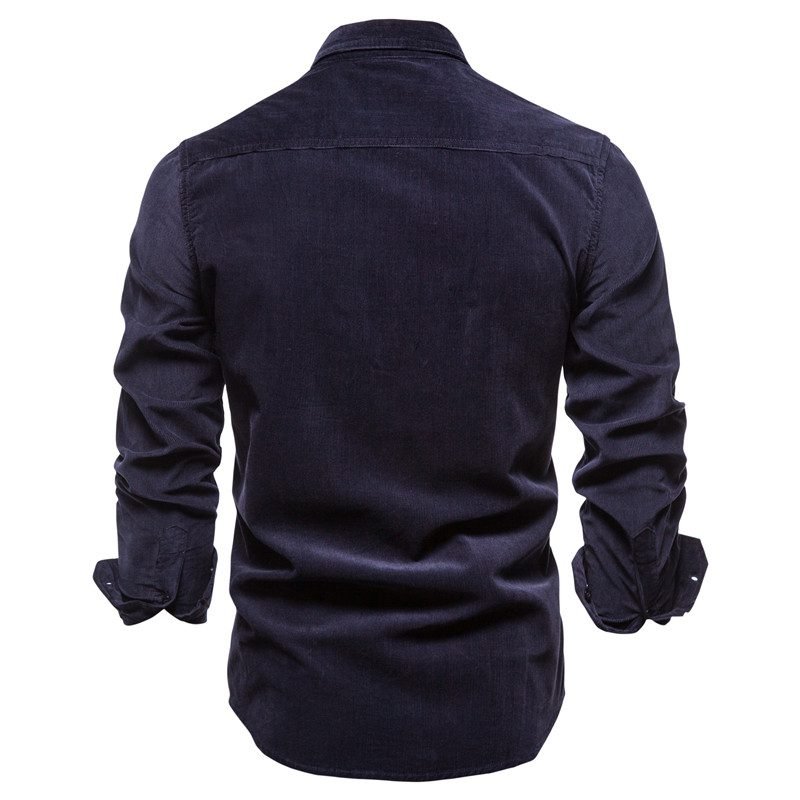 2020 New Single Breasted 100% Cotton Men's Shirt Business Casual Fashion Solid Color Corduroy Men Shirts Autumn Slim Shirt Men