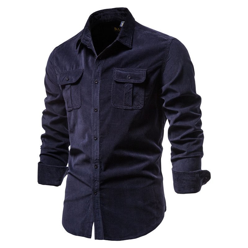 2020 New Single Breasted 100% Cotton Men's Shirt Business Casual Fashion Solid Color Corduroy Men Shirts Autumn Slim Shirt Men