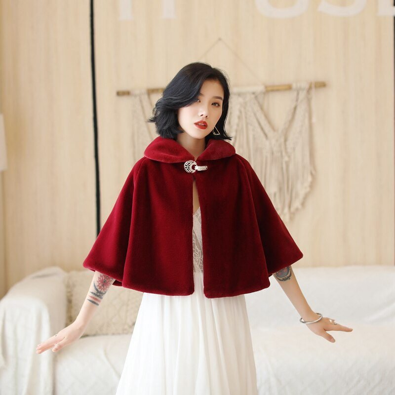 Wine Red Formal Party Evening Jackets Wraps Faux Fur cloaks Wedding Capes Winter Women Bolero Wrap Shawls In Stock 2020 shrug