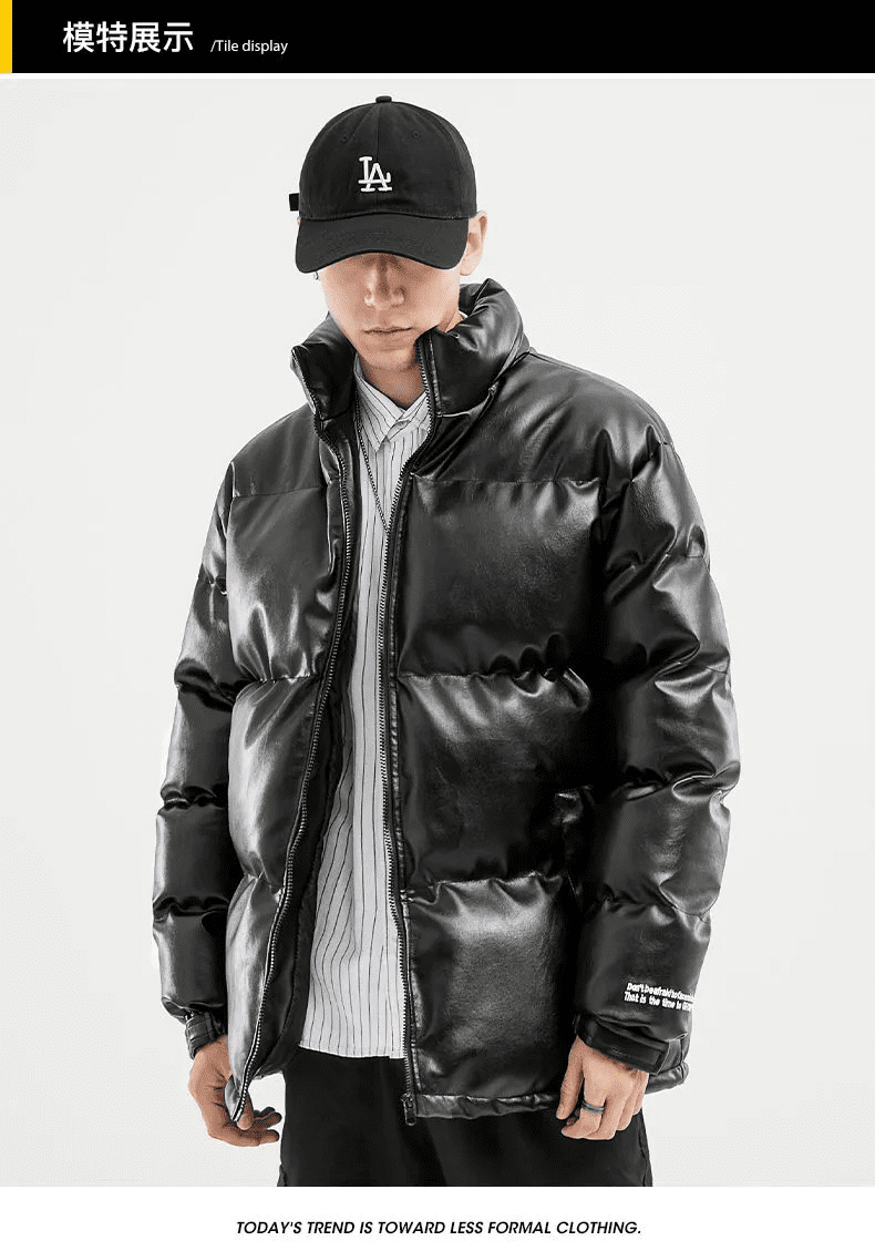 2020 Woodvoice Winter Jacket Men Casual Wear Padded Warm coat male PU Leather thicken Coat Man's Windproof Fashion Black coat