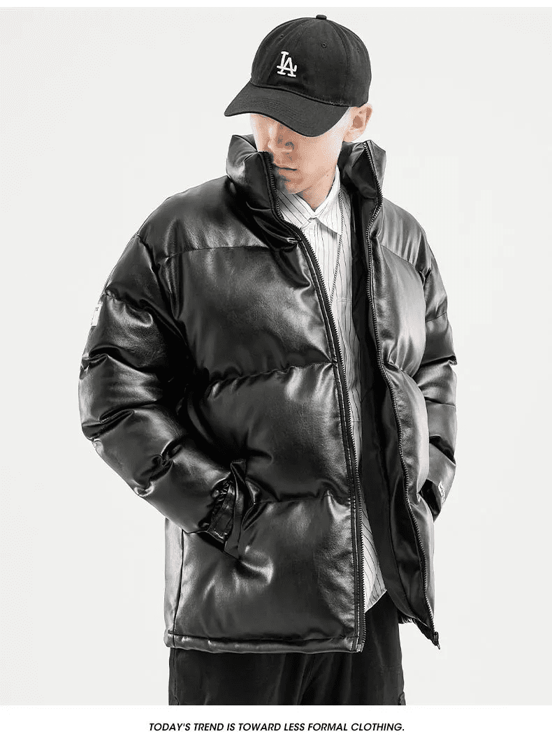 2020 Woodvoice Winter Jacket Men Casual Wear Padded Warm coat male PU Leather thicken Coat Man's Windproof Fashion Black coat