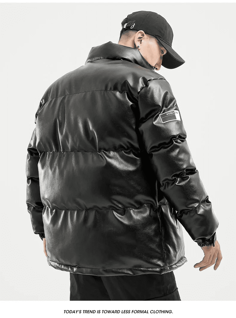 2020 Woodvoice Winter Jacket Men Casual Wear Padded Warm coat male PU Leather thicken Coat Man's Windproof Fashion Black coat