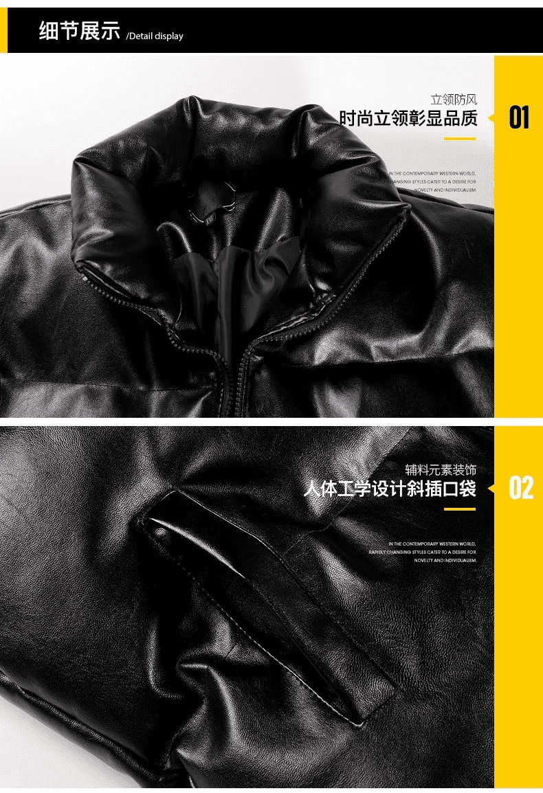 2020 Woodvoice Winter Jacket Men Casual Wear Padded Warm coat male PU Leather thicken Coat Man's Windproof Fashion Black coat