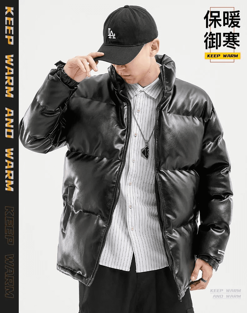 2020 Woodvoice Winter Jacket Men Casual Wear Padded Warm coat male PU Leather thicken Coat Man's Windproof Fashion Black coat