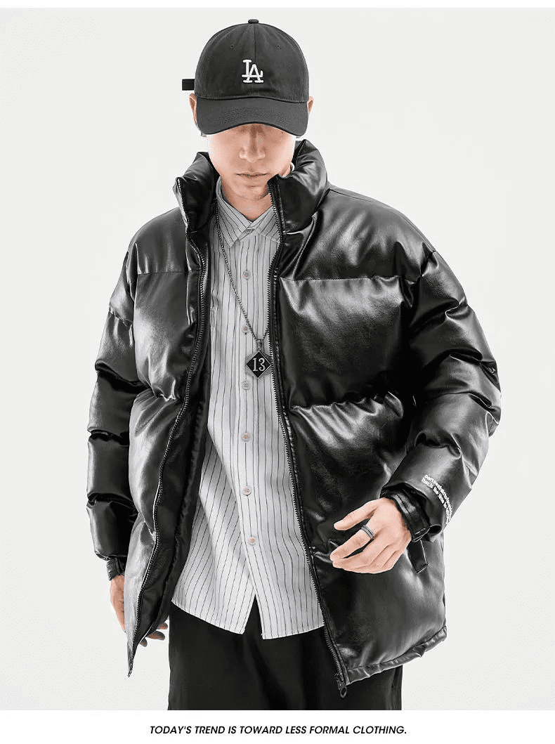 2020 Woodvoice Winter Jacket Men Casual Wear Padded Warm coat male PU Leather thicken Coat Man's Windproof Fashion Black coat