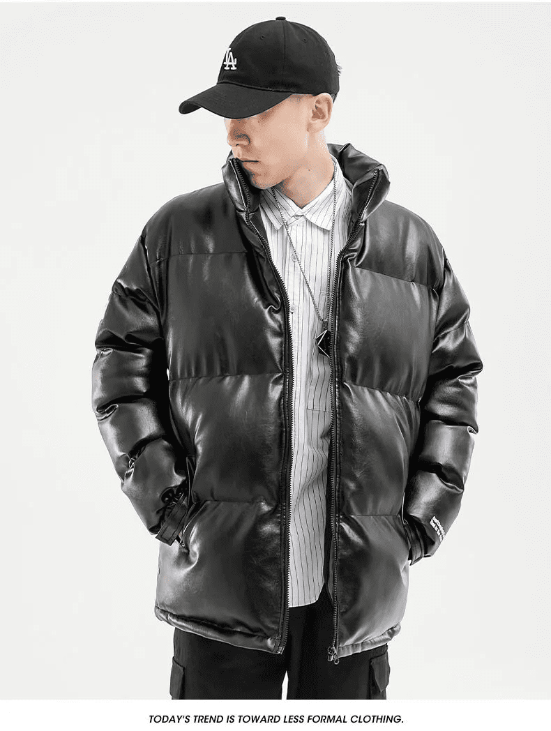 2020 Woodvoice Winter Jacket Men Casual Wear Padded Warm coat male PU Leather thicken Coat Man's Windproof Fashion Black coat