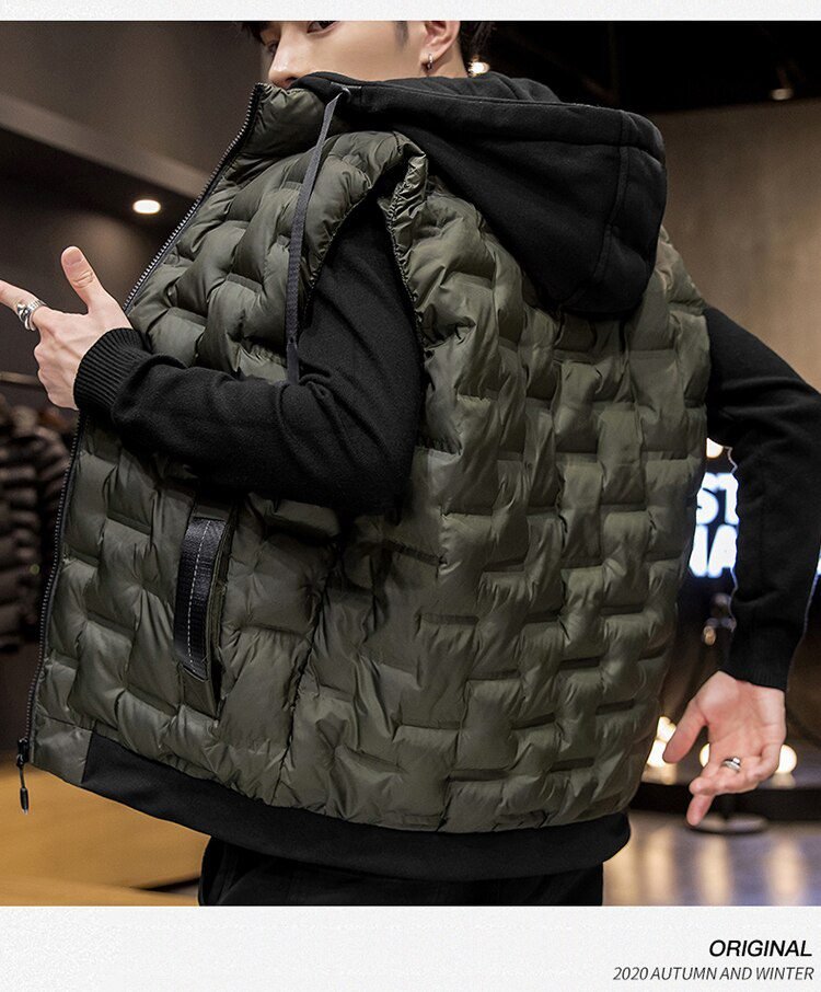 Crocodile brand 2020 Hot-selling New Mens Winter Vest Down Vest Men Casual Waistcoat Sleeveless Jackets Men Hooded Vest