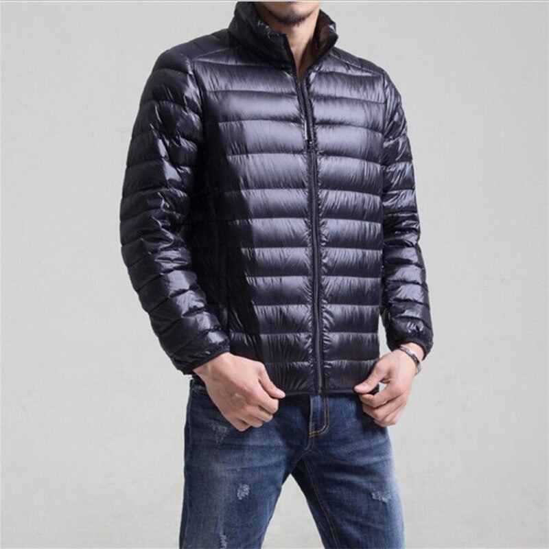 Autumn Winter Down Jacket Men Casual Stand Collar Ultra Light Parka Coat Portable Outwear Windproof White Duck Down Jacket 6XL