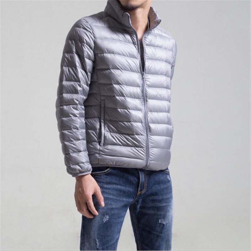 Autumn Winter Down Jacket Men Casual Stand Collar Ultra Light Parka Coat Portable Outwear Windproof White Duck Down Jacket 6XL
