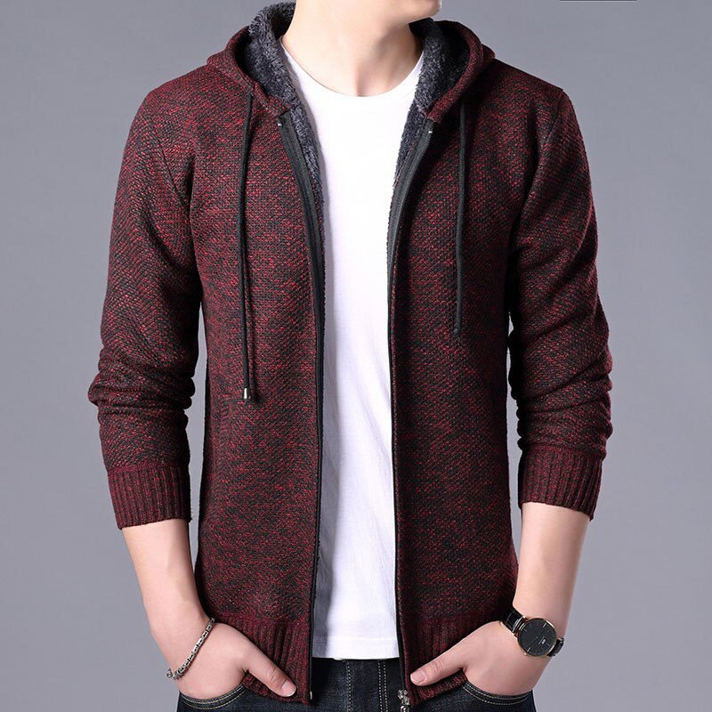 2021 New Autumn Winter Jacket Men Warm Cashmere Casual Wool Zipper Slim Fit Fleece Jacket Men Coat Dress Knitwear Male