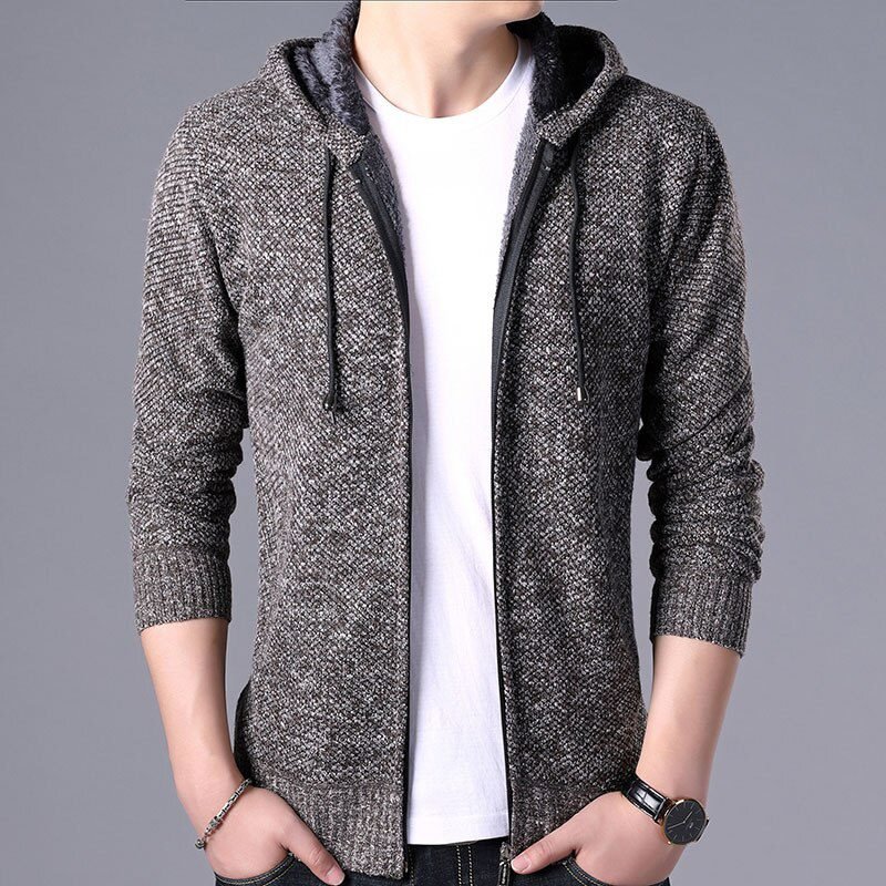 2021 New Autumn Winter Jacket Men Warm Cashmere Casual Wool Zipper Slim Fit Fleece Jacket Men Coat Dress Knitwear Male