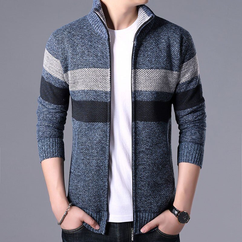 2021 New Autumn Winter Jacket Men Warm Cashmere Casual Wool Zipper Slim Fit Fleece Jacket Men Coat Dress Knitwear Male