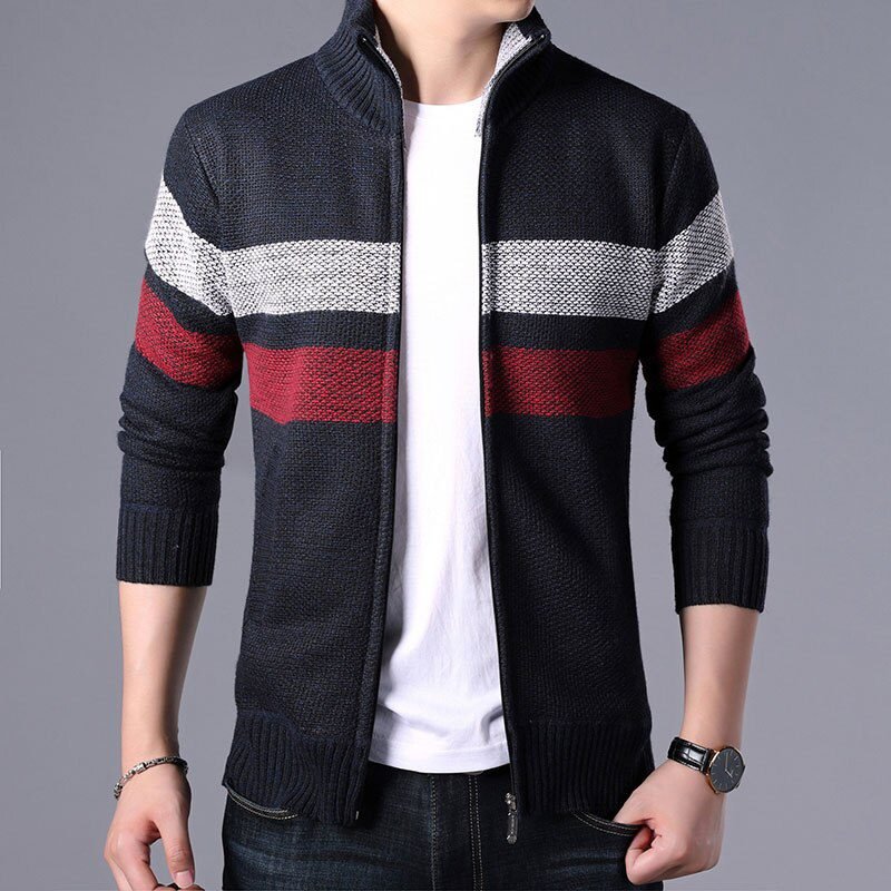 2021 New Autumn Winter Jacket Men Warm Cashmere Casual Wool Zipper Slim Fit Fleece Jacket Men Coat Dress Knitwear Male