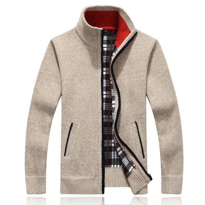 2021 New Autumn Winter Jacket Men Warm Cashmere Casual Wool Zipper Slim Fit Fleece Jacket Men Coat Dress Knitwear Male