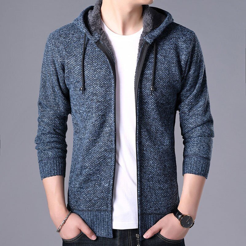 2021 New Autumn Winter Jacket Men Warm Cashmere Casual Wool Zipper Slim Fit Fleece Jacket Men Coat Dress Knitwear Male