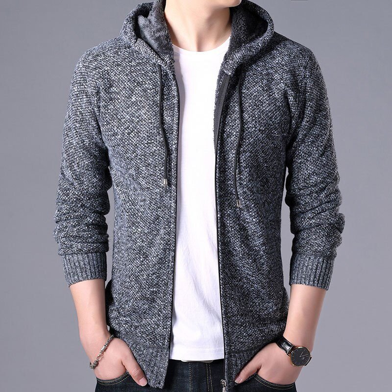 2021 New Autumn Winter Jacket Men Warm Cashmere Casual Wool Zipper Slim Fit Fleece Jacket Men Coat Dress Knitwear Male