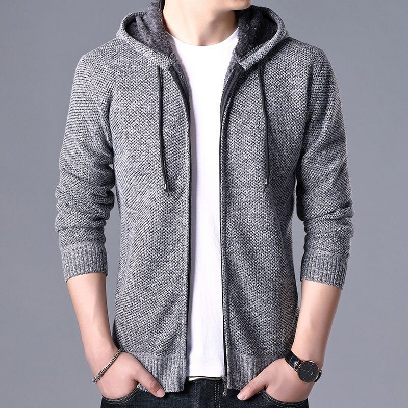 2021 New Autumn Winter Jacket Men Warm Cashmere Casual Wool Zipper Slim Fit Fleece Jacket Men Coat Dress Knitwear Male
