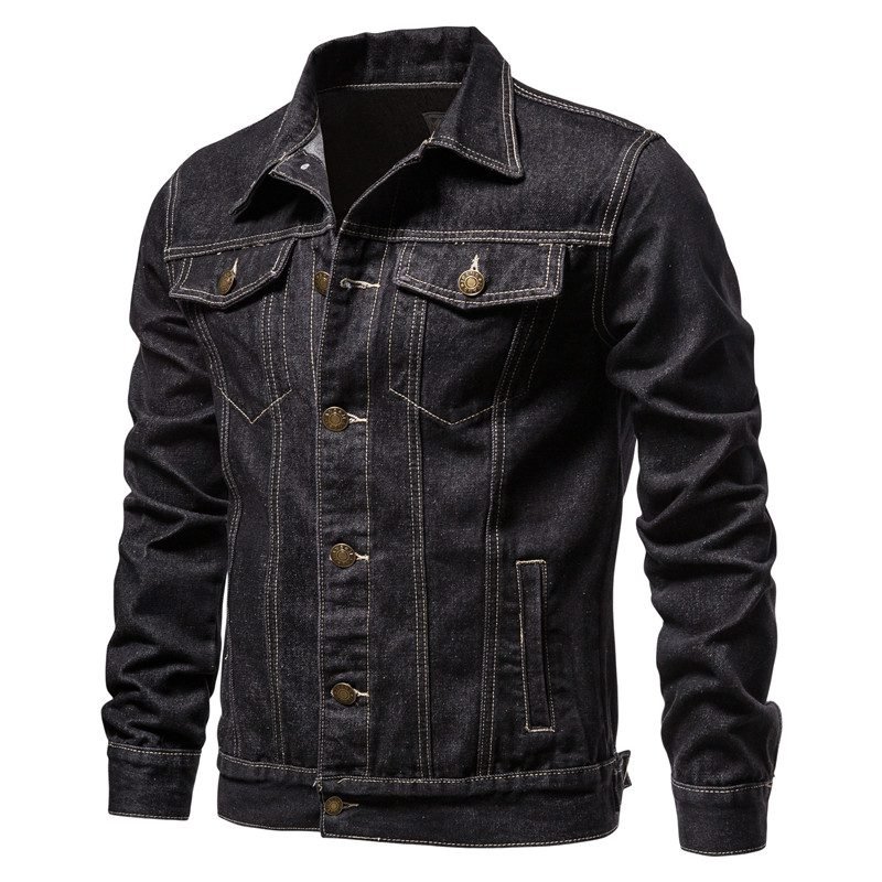 New 2020 Cotton Denim Jacket Men Casual Solid Color Lapel Single Breasted Jeans Jacket Men Autumn Slim Fit Quality Mens Jackets