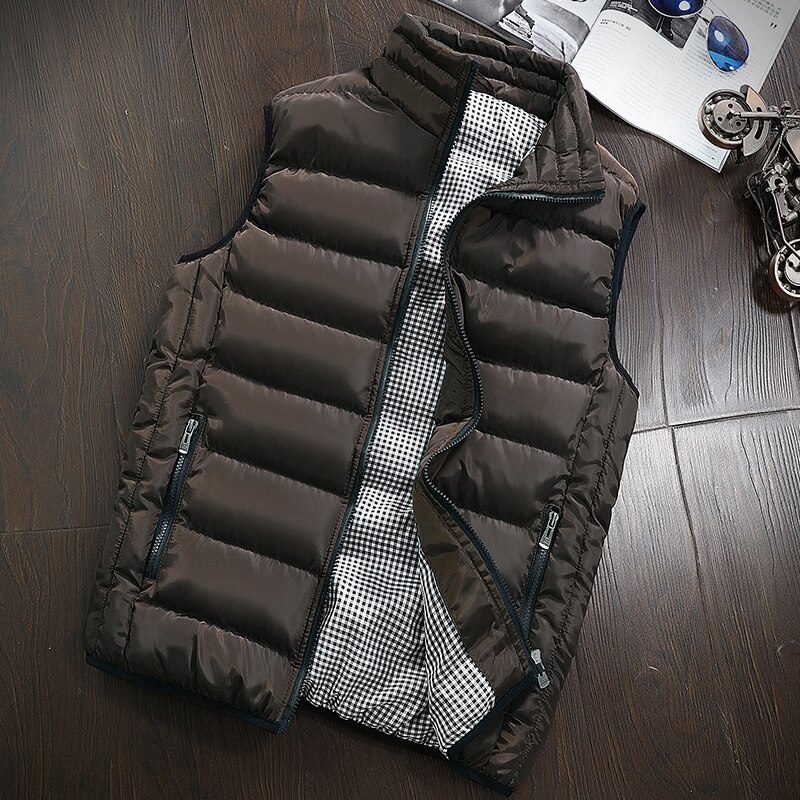 Mens Jacket Sleeveless Vest Winter Fashion Casual Slim Coats Brand Clothing Cotton-Padded Men's Vest Men Waistcoat Big Size 666
