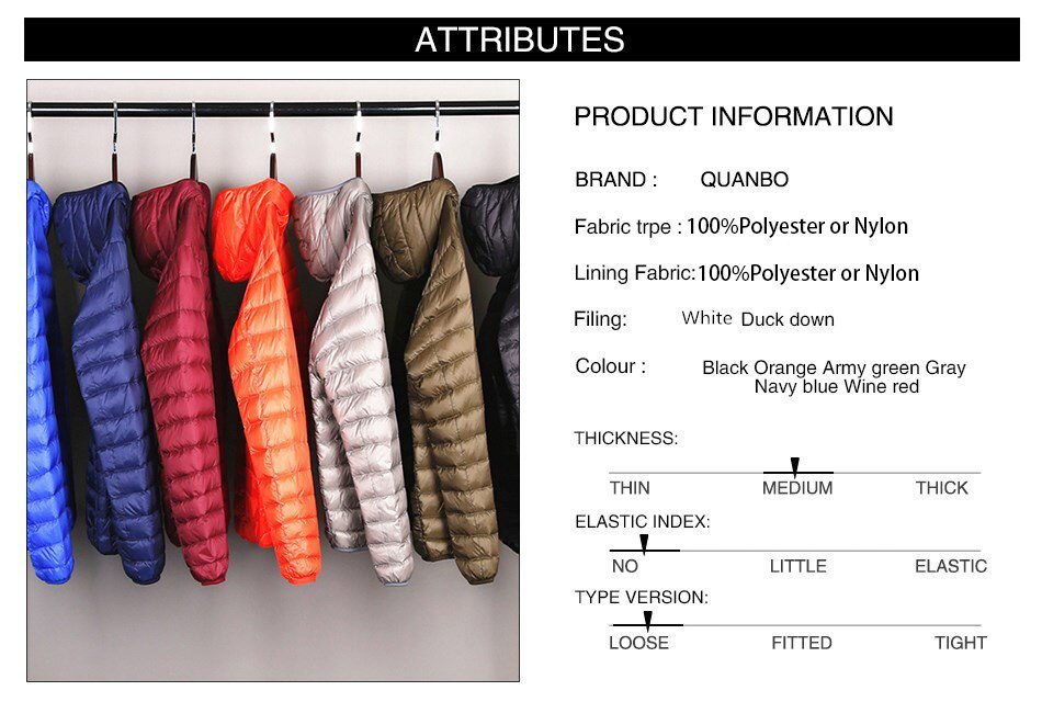 Men's All-Season Ultra Lightweight Packable Down Jacket Water and Wind-Resistant Breathable Coat Big Size Men Hoodies Jackets