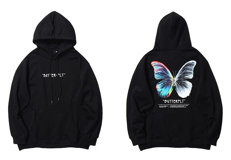 2020 Men Hip Hop Sweatshirt Hoodie Color Butterfly Streetwear Harajuku Pullover Hoodie Cotton Fleece Winter Autumn Black Hoodie