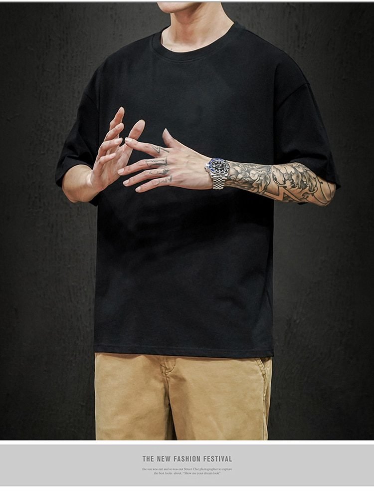 New Summer Men's T Shirt 2021 Fashion Solid T Shirt Mens Oversized Hip Hop Short Sleeve Casual Cotton Mens Streetwear Top Tees