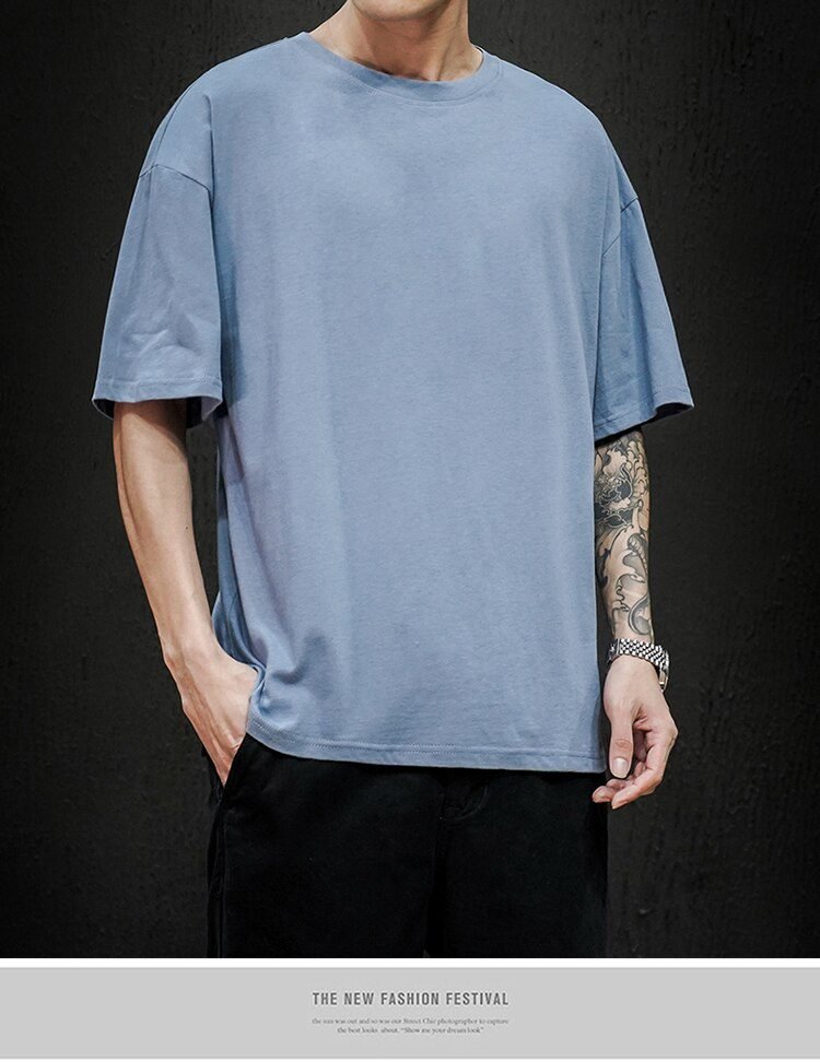 New Summer Men's T Shirt 2021 Fashion Solid T Shirt Mens Oversized Hip Hop Short Sleeve Casual Cotton Mens Streetwear Top Tees