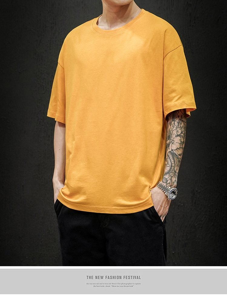 New Summer Men's T Shirt 2021 Fashion Solid T Shirt Mens Oversized Hip Hop Short Sleeve Casual Cotton Mens Streetwear Top Tees