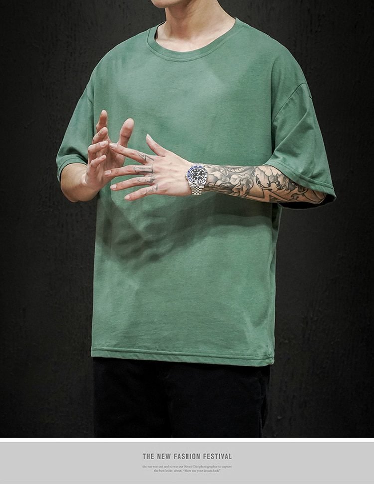 New Summer Men's T Shirt 2021 Fashion Solid T Shirt Mens Oversized Hip Hop Short Sleeve Casual Cotton Mens Streetwear Top Tees