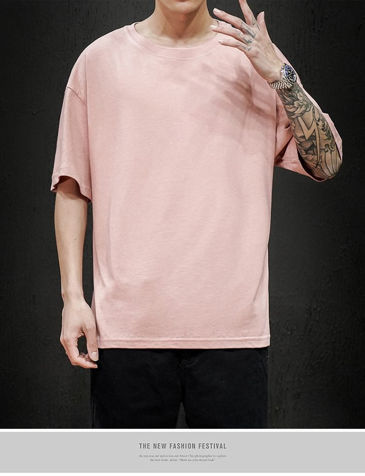 New Summer Men's T Shirt 2021 Fashion Solid T Shirt Mens Oversized Hip Hop Short Sleeve Casual Cotton Mens Streetwear Top Tees