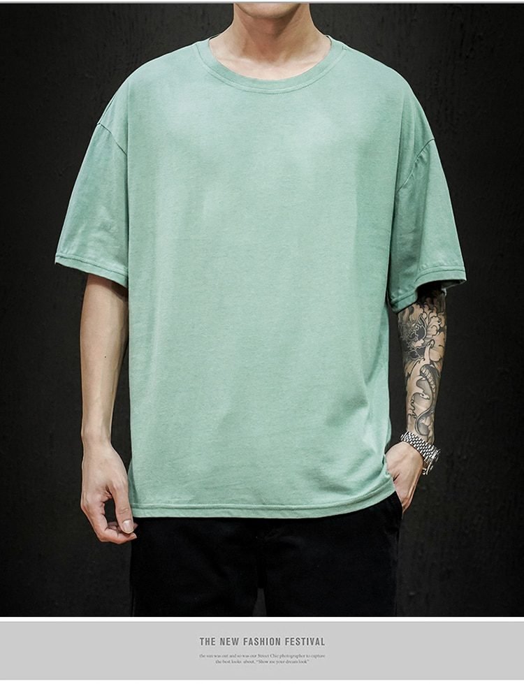 New Summer Men's T Shirt 2021 Fashion Solid T Shirt Mens Oversized Hip Hop Short Sleeve Casual Cotton Mens Streetwear Top Tees