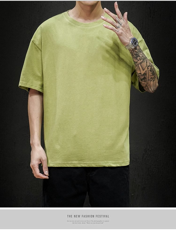 New Summer Men's T Shirt 2021 Fashion Solid T Shirt Mens Oversized Hip Hop Short Sleeve Casual Cotton Mens Streetwear Top Tees