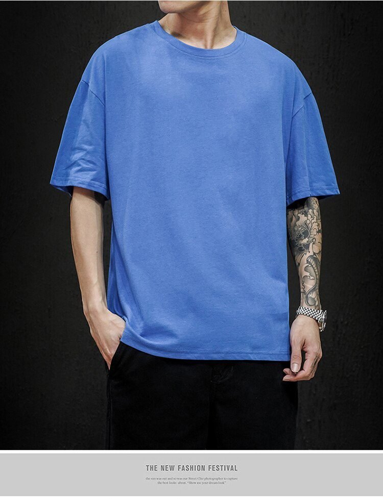 New Summer Men's T Shirt 2021 Fashion Solid T Shirt Mens Oversized Hip Hop Short Sleeve Casual Cotton Mens Streetwear Top Tees