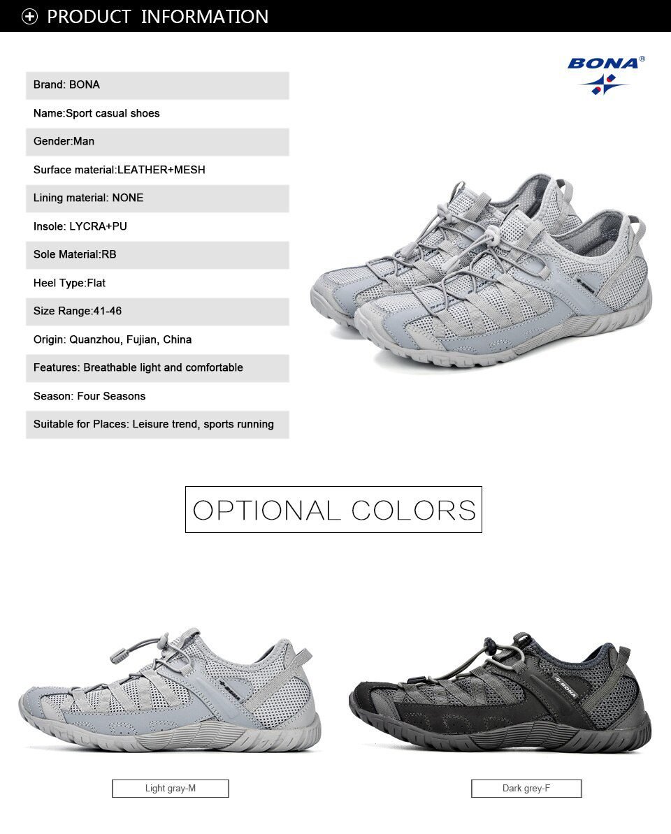 BONA Summer Sneakers Breathable Men Casual Shoes Fashion Men Shoes Tenis Masculino Adulto Sapato Masculino Men Leisure Shoe
