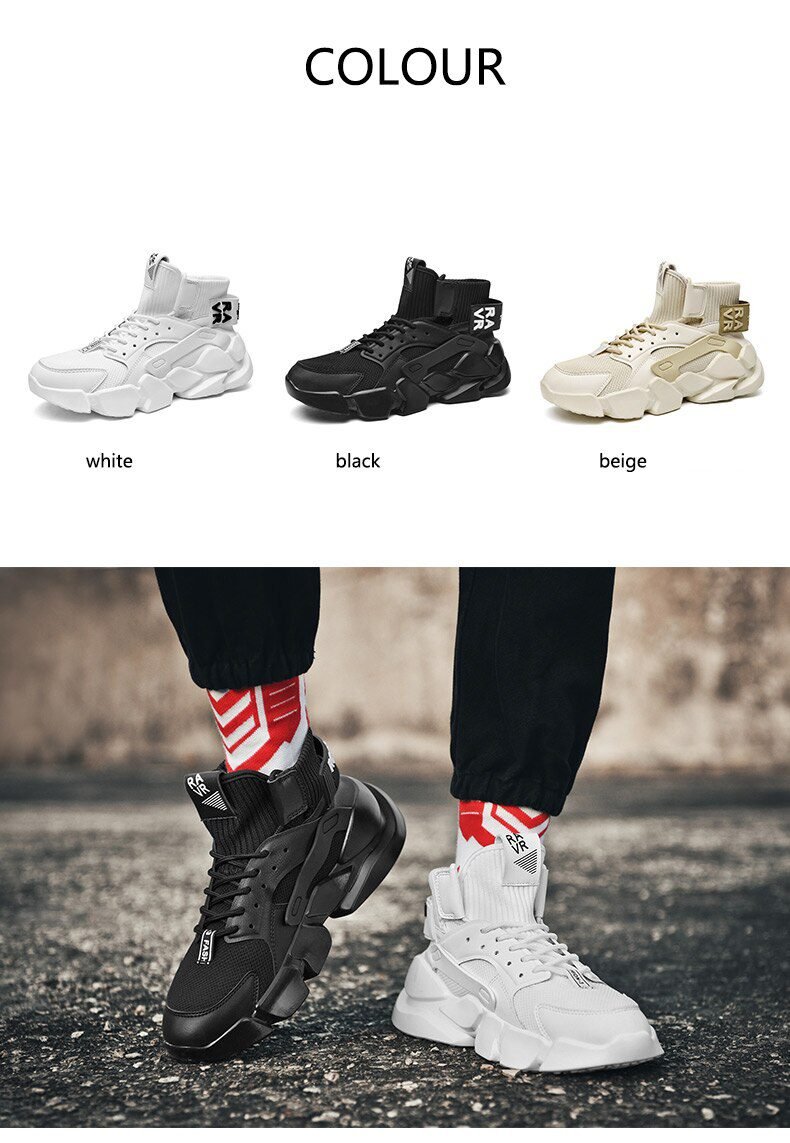 Chunky High-top Men's Sneakers Heighten Fashion Men Casual Shoes Autumn 2020 New Plus Size White Sneakers Damping Tennis Shoes