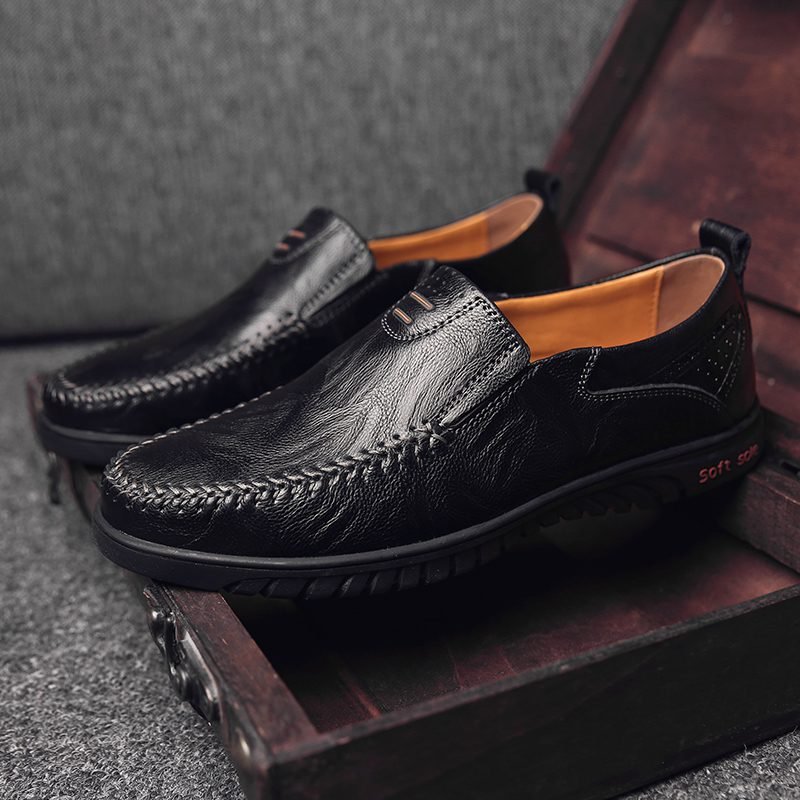 Genuine Leather Men Shoes Luxury Brand 2021 Casual Slip on Formal Loafers Men Moccasins Italian Black Male Driving Shoes JKPUDUN