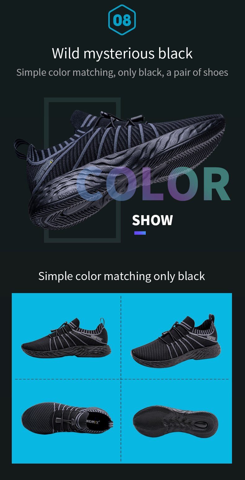 ONEMIX 2021 New Black Running Shoes for Men Waterproof Breathable Training Sneakers Male Outdoor Anti-Slip Trekking Sports Shoes
