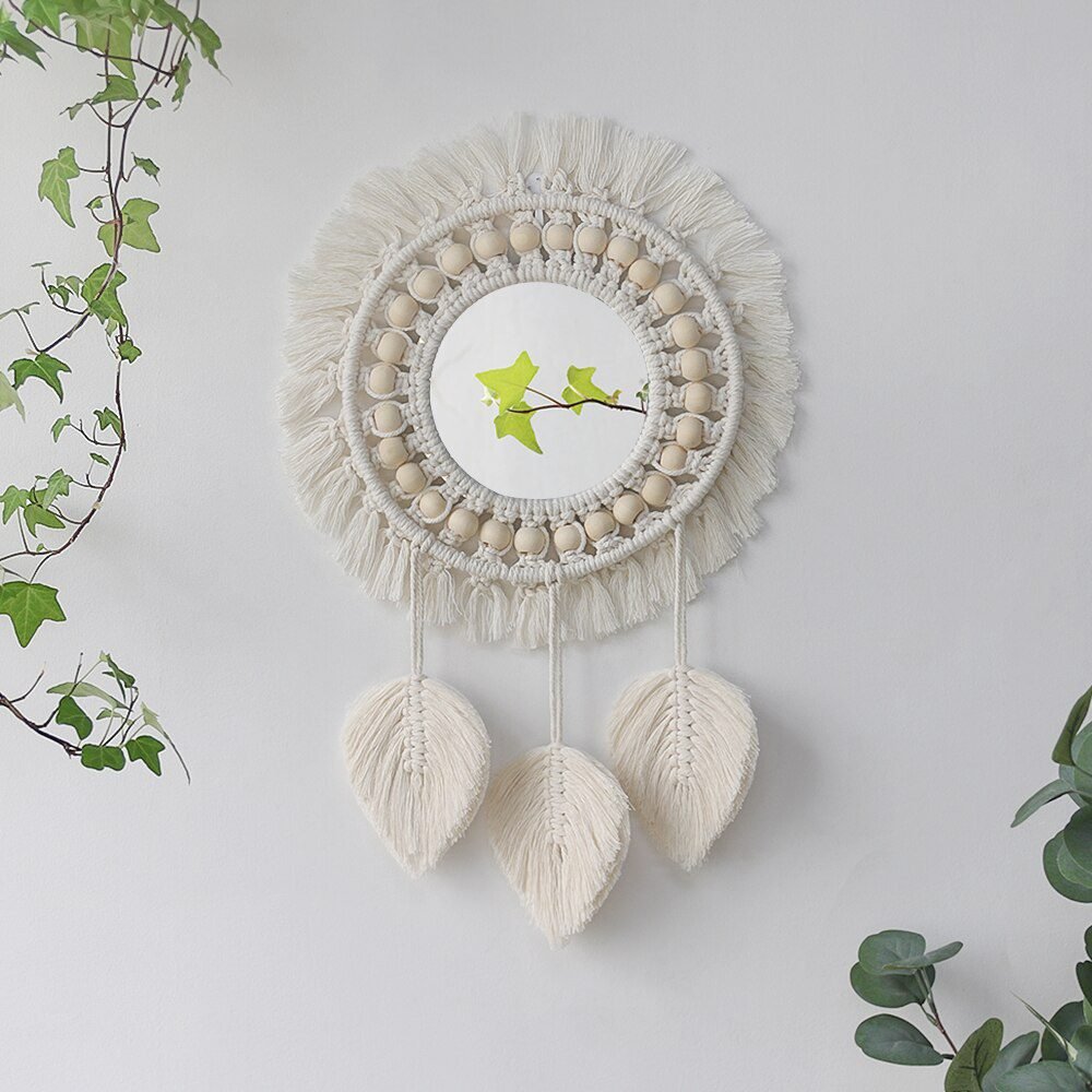 Round Mirror Macrame Mirror Wall Boho Home Decor for Apartment Living Room Bedroom Baby Nursery Dorm