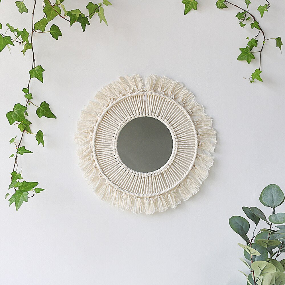 Round Mirror Macrame Mirror Wall Boho Home Decor for Apartment Living Room Bedroom Baby Nursery Dorm