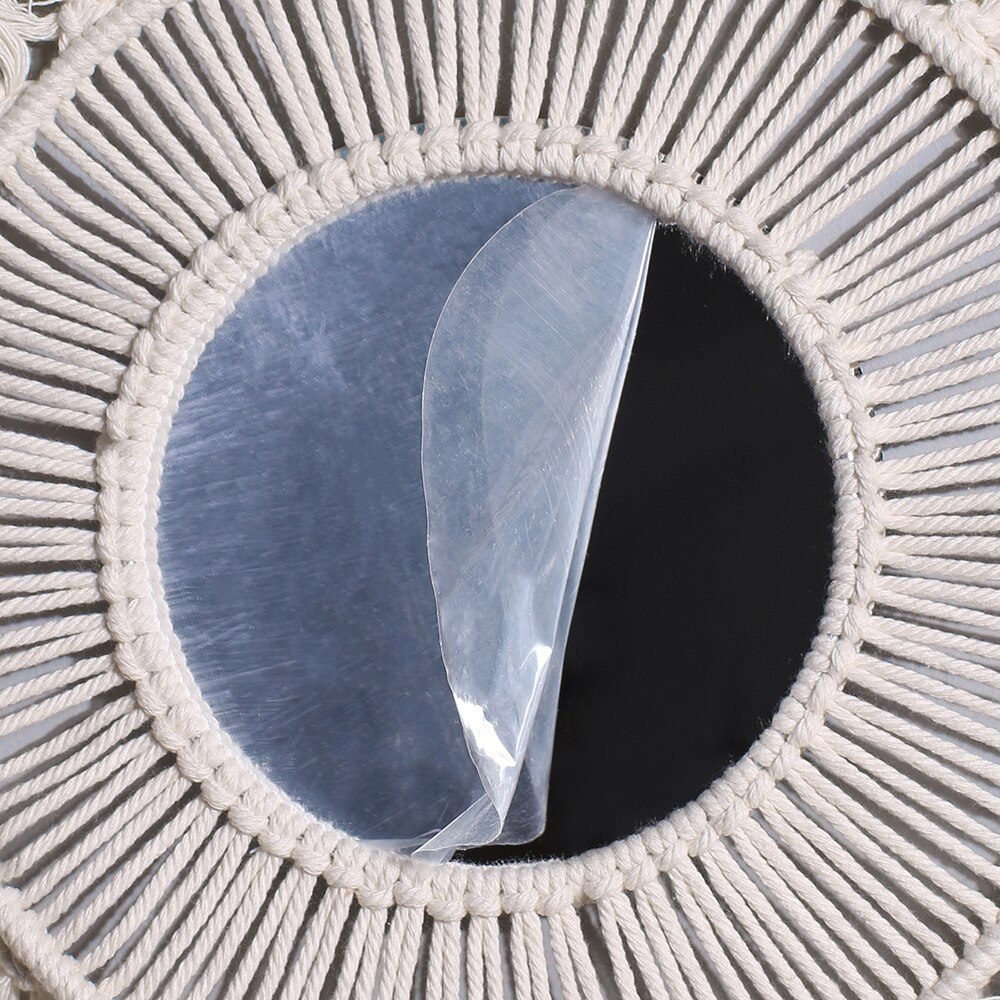 Round Mirror Macrame Mirror Wall Boho Home Decor for Apartment Living Room Bedroom Baby Nursery Dorm