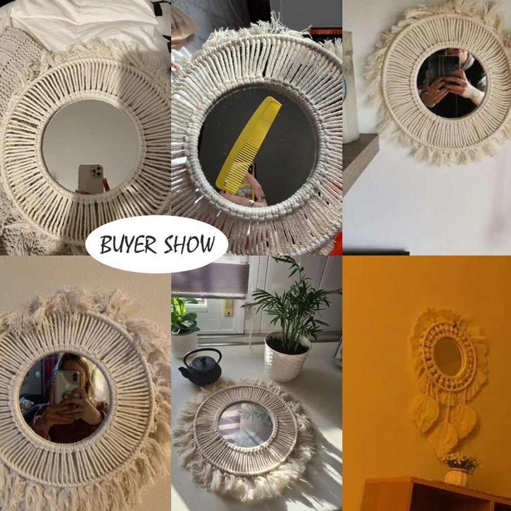 Round Mirror Macrame Mirror Wall Boho Home Decor for Apartment Living Room Bedroom Baby Nursery Dorm