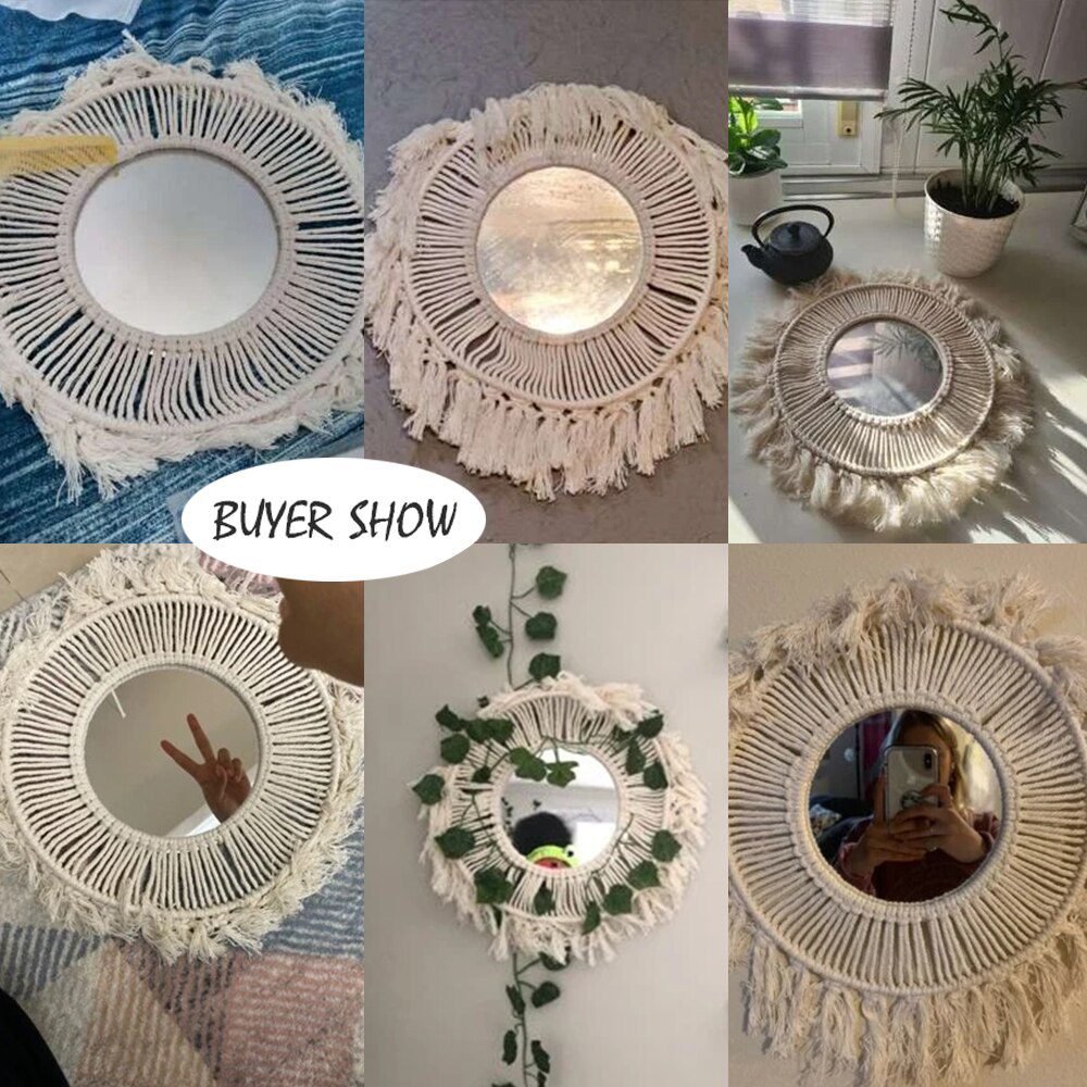 Round Mirror Macrame Mirror Wall Boho Home Decor for Apartment Living Room Bedroom Baby Nursery Dorm