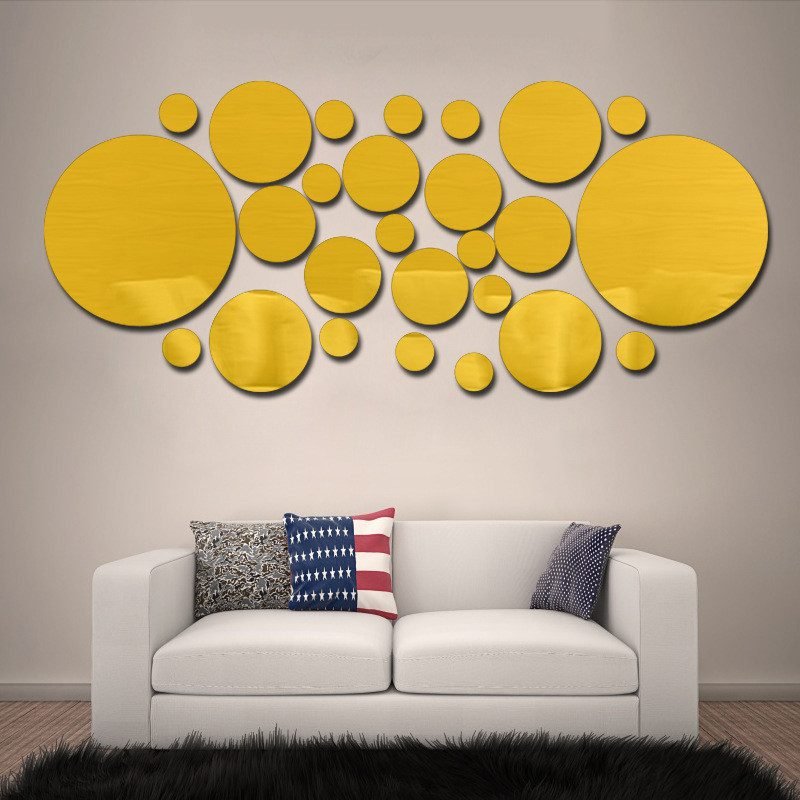 Hot 26PCS Acrylic Mirror Wall Stickers Self Adhesive Removable Circle Decorative Mirror Sheet for Living Room Bedroom Decor
