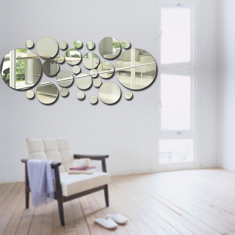 Hot 26PCS Acrylic Mirror Wall Stickers Self Adhesive Removable Circle Decorative Mirror Sheet for Living Room Bedroom Decor
