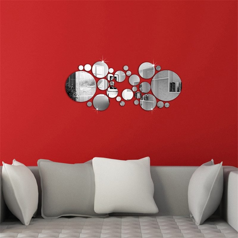 Hot 26PCS Acrylic Mirror Wall Stickers Self Adhesive Removable Circle Decorative Mirror Sheet for Living Room Bedroom Decor