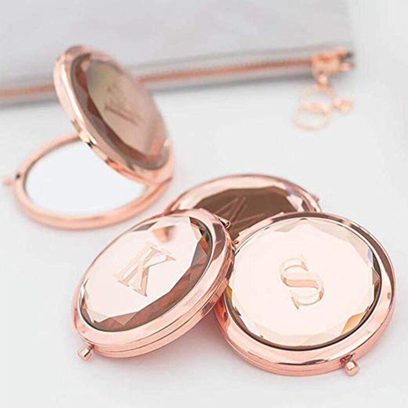 Decorative mirrors Personalized Bride Compact pocket mirror for women Rose Gold Crystal Makeup Mirror Bridesmaid Wedding Gift