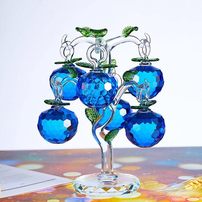 3 Colors Crystal Apple Tree With Apples Figurines Suncatcher Decor Showpiece For Good Luck Wealth Prosperity