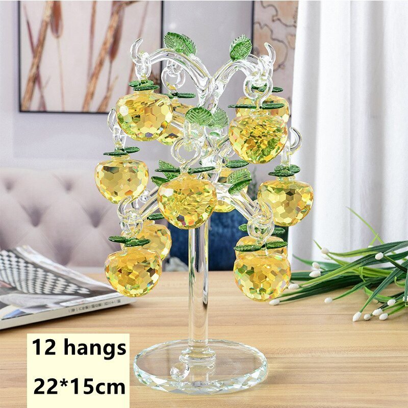 3 Colors Crystal Apple Tree With Apples Figurines Suncatcher Decor Showpiece For Good Luck Wealth Prosperity