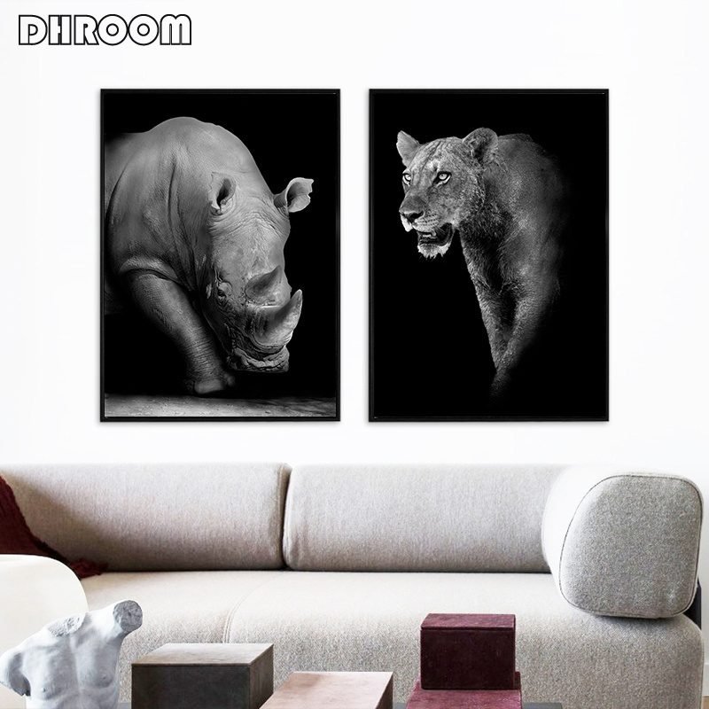 Canvas Painting Animal Wall Art Lion Elephant Deer Zebra Posters and Prints Wall Pictures for Living Room Decoration Home Decor